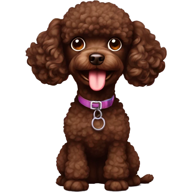 Chocolate brown toy poodle dog with tongue inside emoji