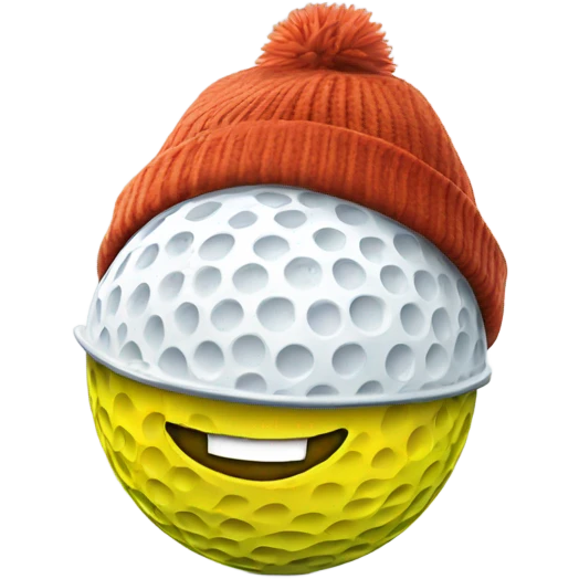 A golf ball wearing a winter hat smiling emoji