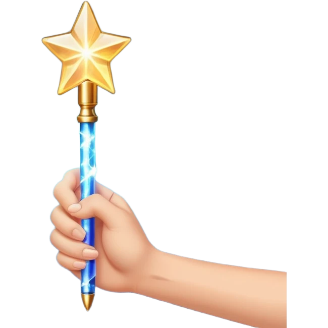 hand holding a glowing magic wand with sparkles and magical glow emoji