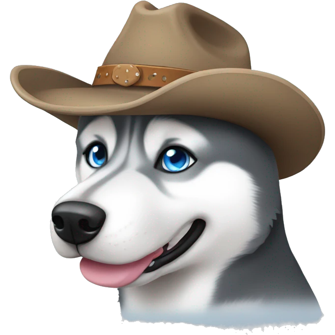 Gray Siberian Husky with blue eyes wearing a cowboy hat emoji
