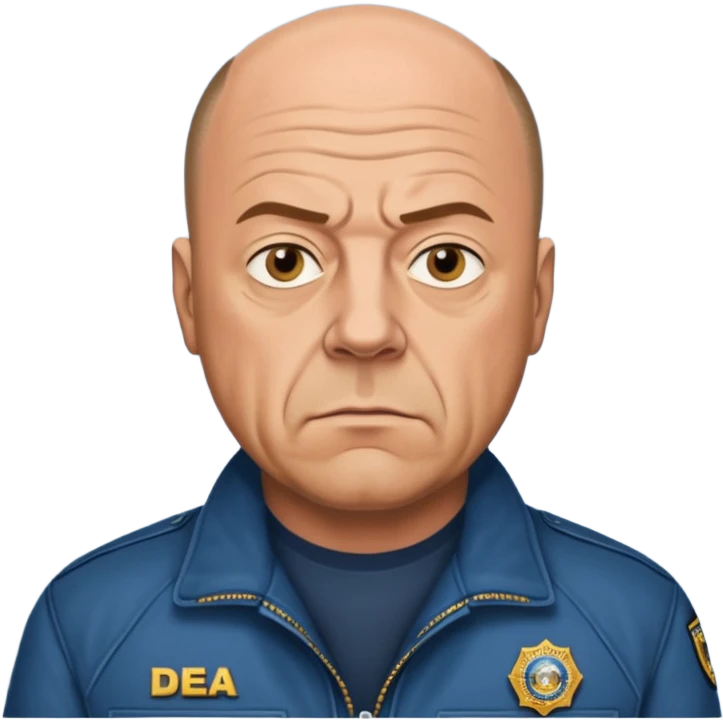 Create a realistic portrait of Hank Schrader in a DEA jacket with determined look. emoji