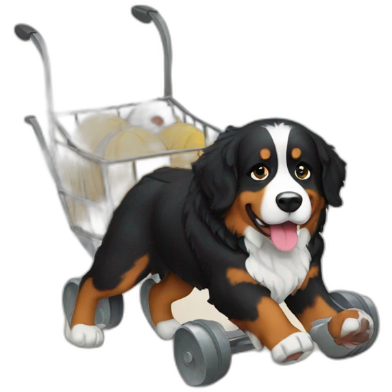 Bernese mountain dog hiking pulling a cart emoji
