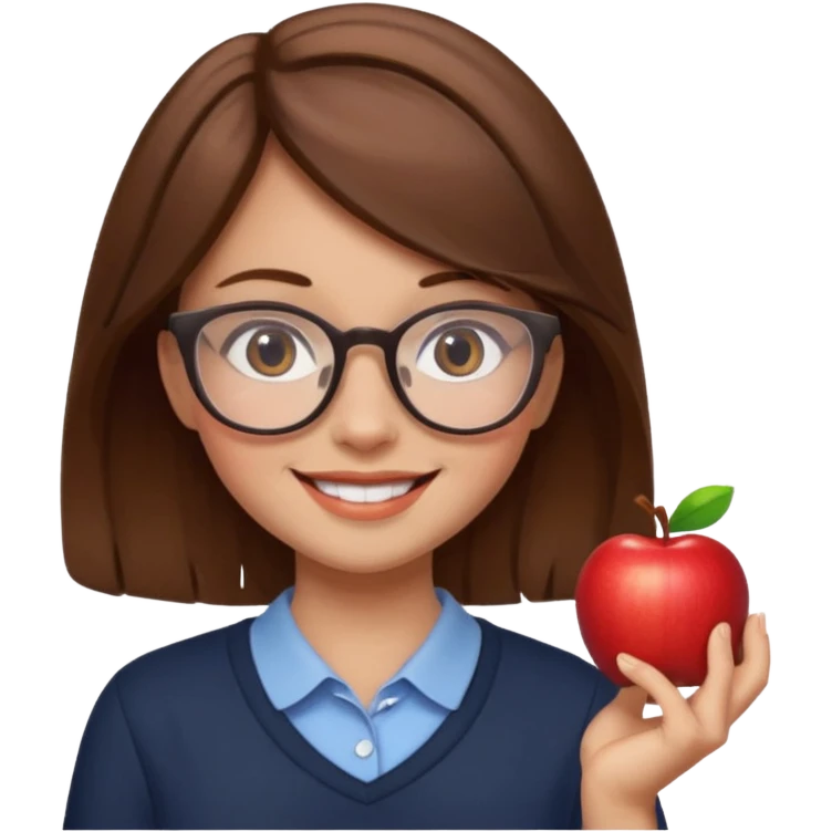 emoji of a girl with glasses and brown hair, Apple style emoji
