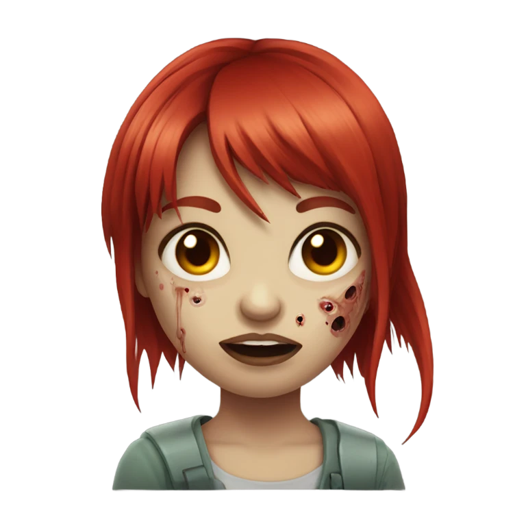 zombie girl with long red hair and bangs emoji