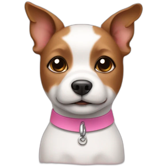A small dog, white and brown on head, with a pink collar. emoji