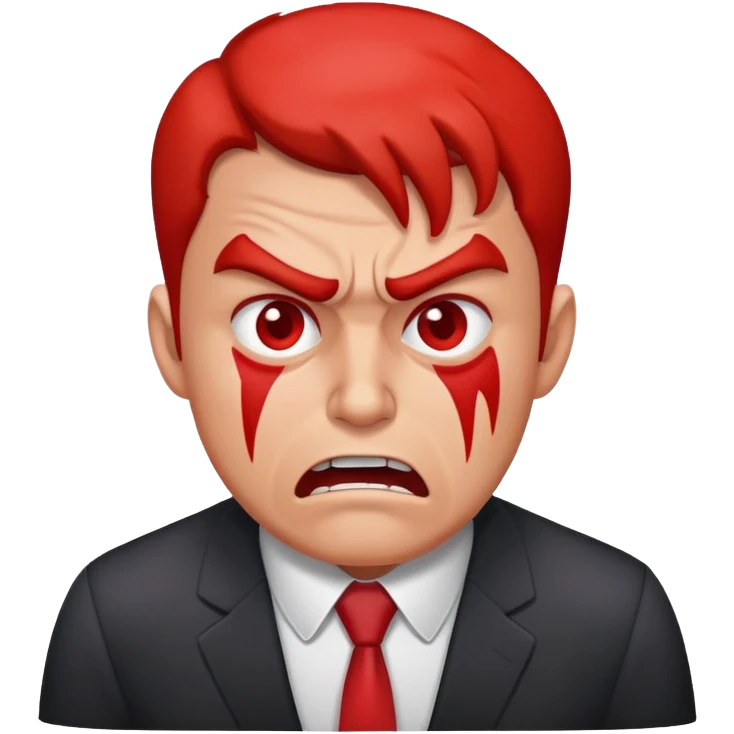 Agitated businessman with red face, furrowed brows, looking stressed emoji