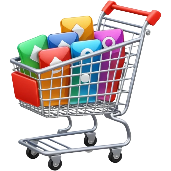 shopping cart filled with video play buttons emoji