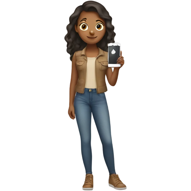 Girl with tan skin taking a selfie full body emoji