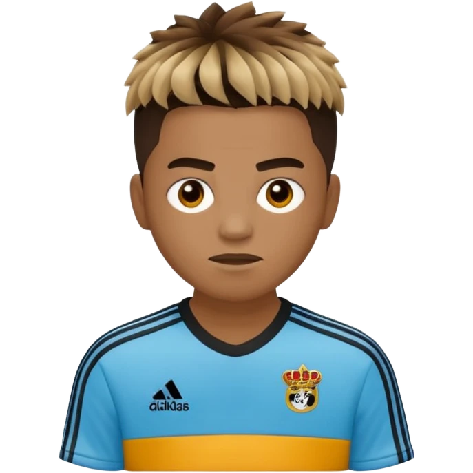 Crie um emoji de um menino com o cabelo castanho claro com uma franja reta e o corte low fade zumbi casaco de gola alta da adidas emoji