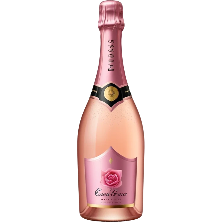 bottle of sparkling rosé champagne with a rose logo on the label, tilted up and to the left, no glass emoji