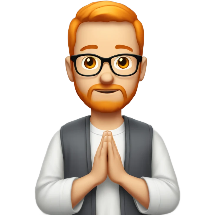 white man with orange beard and short orange hair as he praying and with orange glasses on emoji