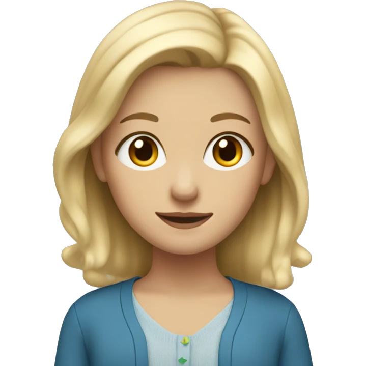 blonde girl with brown eyes and blue cardigan  emoji