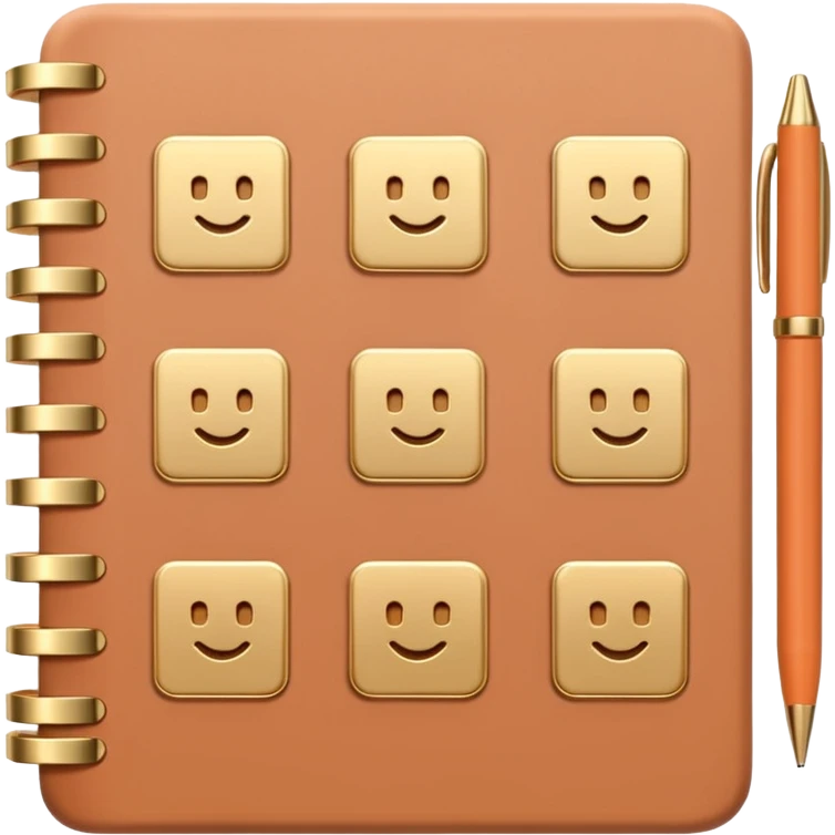 modern elegant planner with checkmarks emoji, 3D style, pastel terracotta, beige or pink and gold, clean design emoji