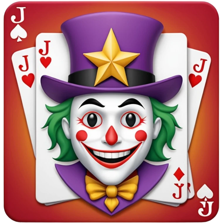 1 poker card, perfectly squared card, with crazy colorful human jolly joker inside, star symbol with a "J" emoji