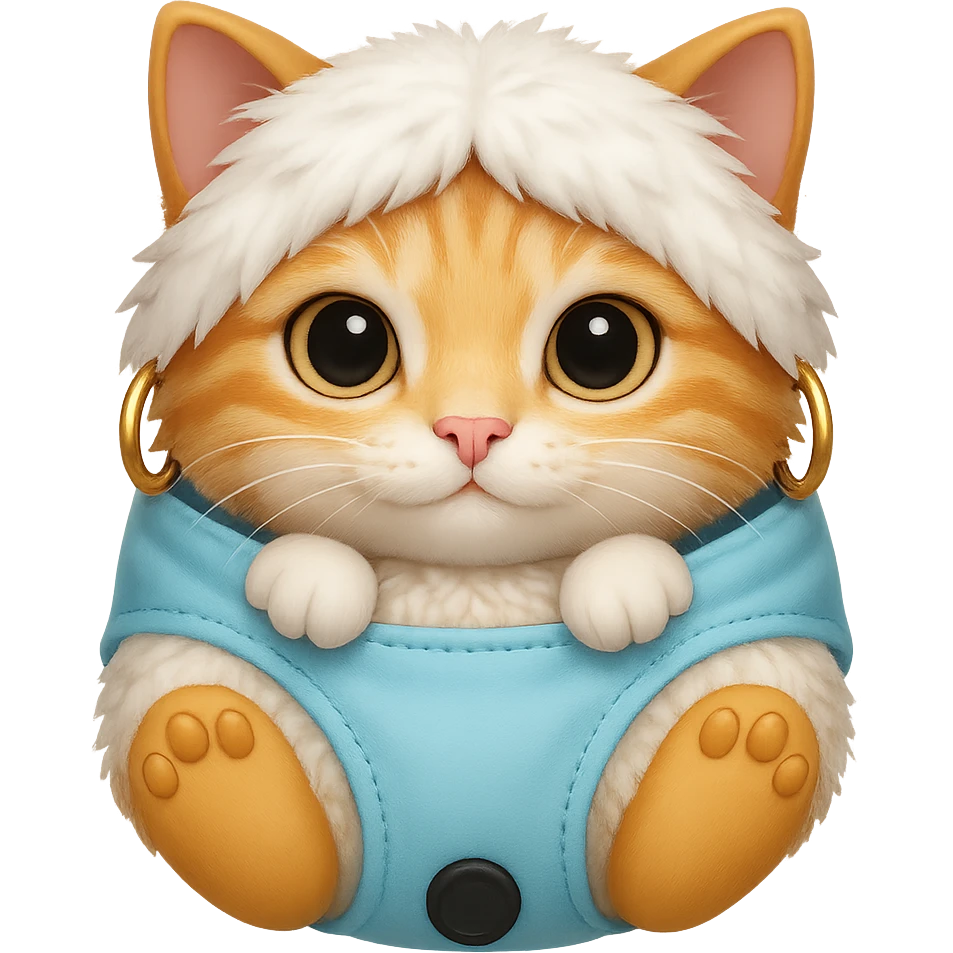 Add earrings to the cat in a diaper. Keep no background. emoji
