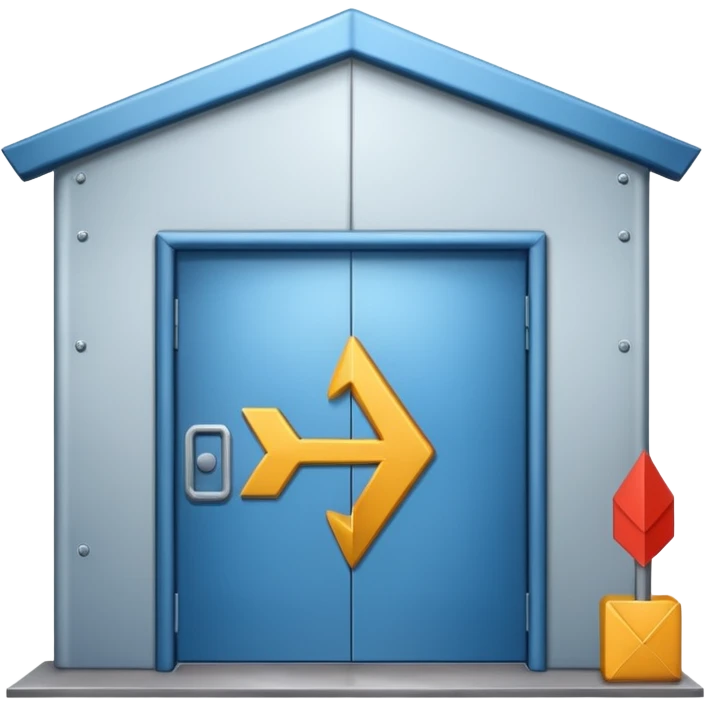 modern warehouse with an arrow that points in through te door emoji