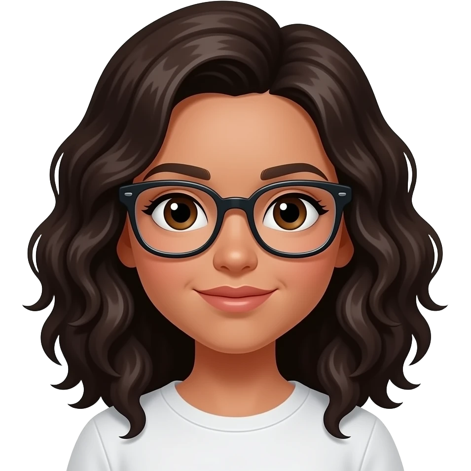 light skin girl with dark wavy hair and brown eyes and glasses emoji