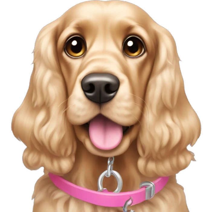 Blond cocker spaniel wearing a pink sleighbell emoji