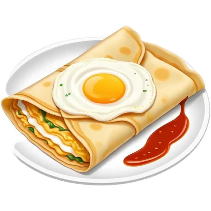 Chinese Crepe Jianbing folded with sauce and egg, simplified emoji style with bold outlines and bright colors, cartoon style popular street breakfast emoji
