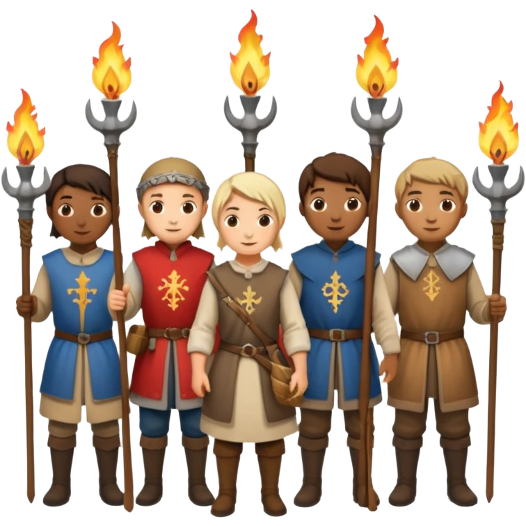 les villageois qui certains ont des fourches + torches (pas des fourches enflammer!) sapé en moyen age emoji