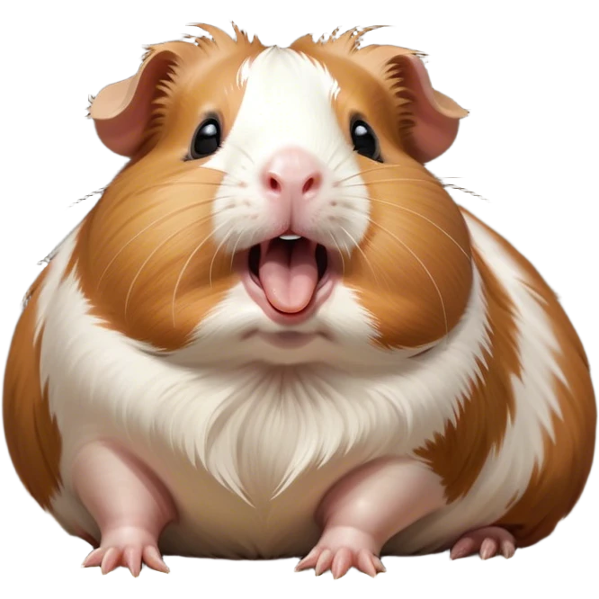 Cinematic Cute Yawning Brown and White Banded Guinea Pig Portrait Emoji, Head tilted slightly with a dramatic, wide-open yawn, revealing a soft, banded coat of brown and white with tiny, droopy ears, round dark eyes barely open in drowsy contentment, Simplified yet irresistibly adorable features, highly detailed, glowing with a soft, cozy glow, high shine, relaxed yet expressive, stylized with a touch of whimsy, bright and endearing, soft glowing outline, capturing the essence of a sleepy yet affectionate guinea pig, so drowsy it feels like it could stretch out of the screen and curl up for a nap! emoji