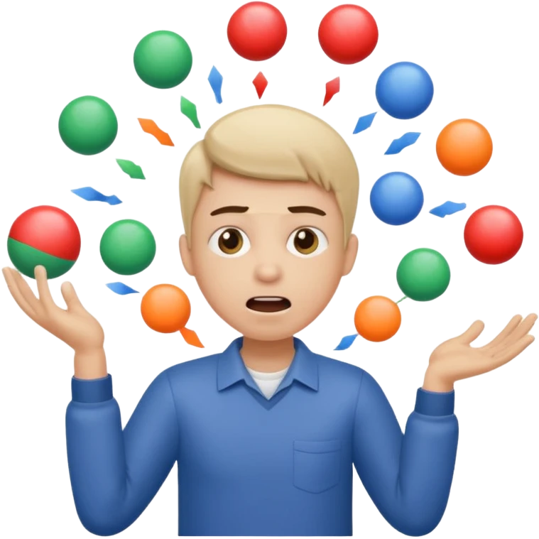 an emoji that depicts a product manager juggling work wit panic, can you make it more gender neutral  can you mkae it a combo of these emoji