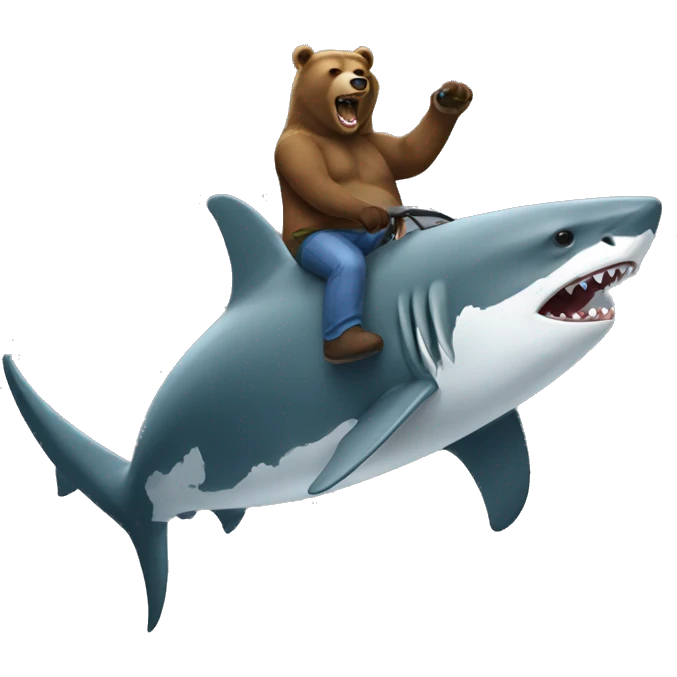 A grizzly bear riding a shark emoji