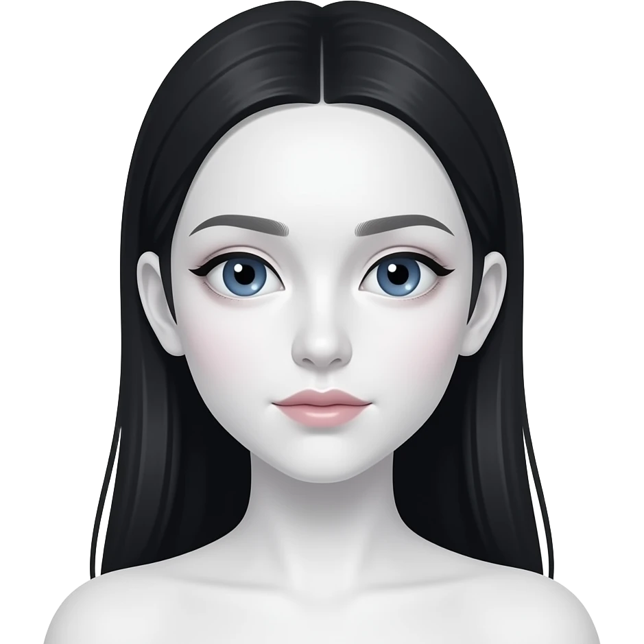fille yeux bleus très longs cheveux noirs derrière les deux oreilles et peau blanche très très pâle emoji