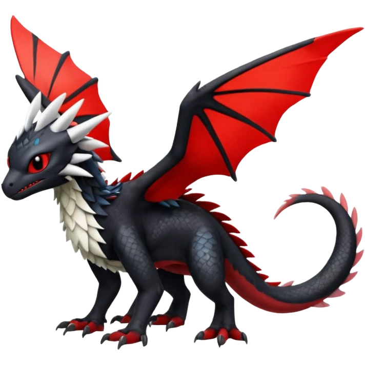 Shiny Red And Black Colorful Toothless-Trico-Silvally-Fakémon-hybrid-creature (full body)  emoji