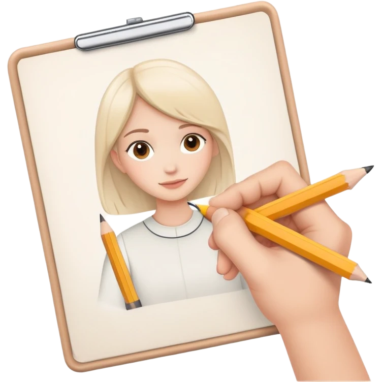 hands holding a pencil and drawing, simple and friendly emoji