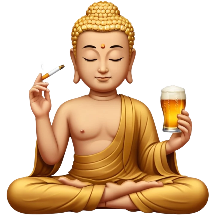 Meditating Buddha smoking a cigarette and drinking a beer emoji