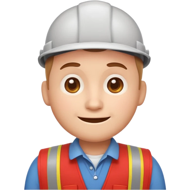 friendly cartoon emoji character with a round head, simple facial features, soft smile, wearing a red vest like a hardware store employee, flat vector emoji style, no text, no brand logos, front-facing emoji