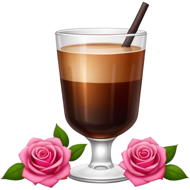 Cold brew coffee with mini roses pink red and small size mini glas cup emoji