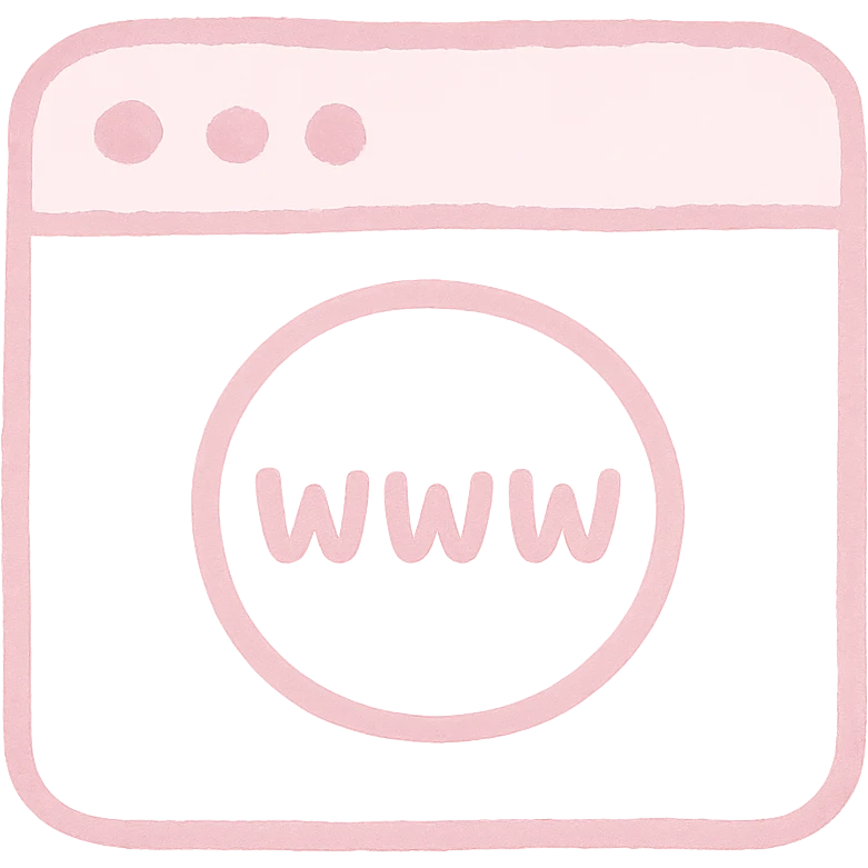 Japanese hand-drawn style, pink theme, soft and cute browser icon, transparent background, for mobile home screen emoji