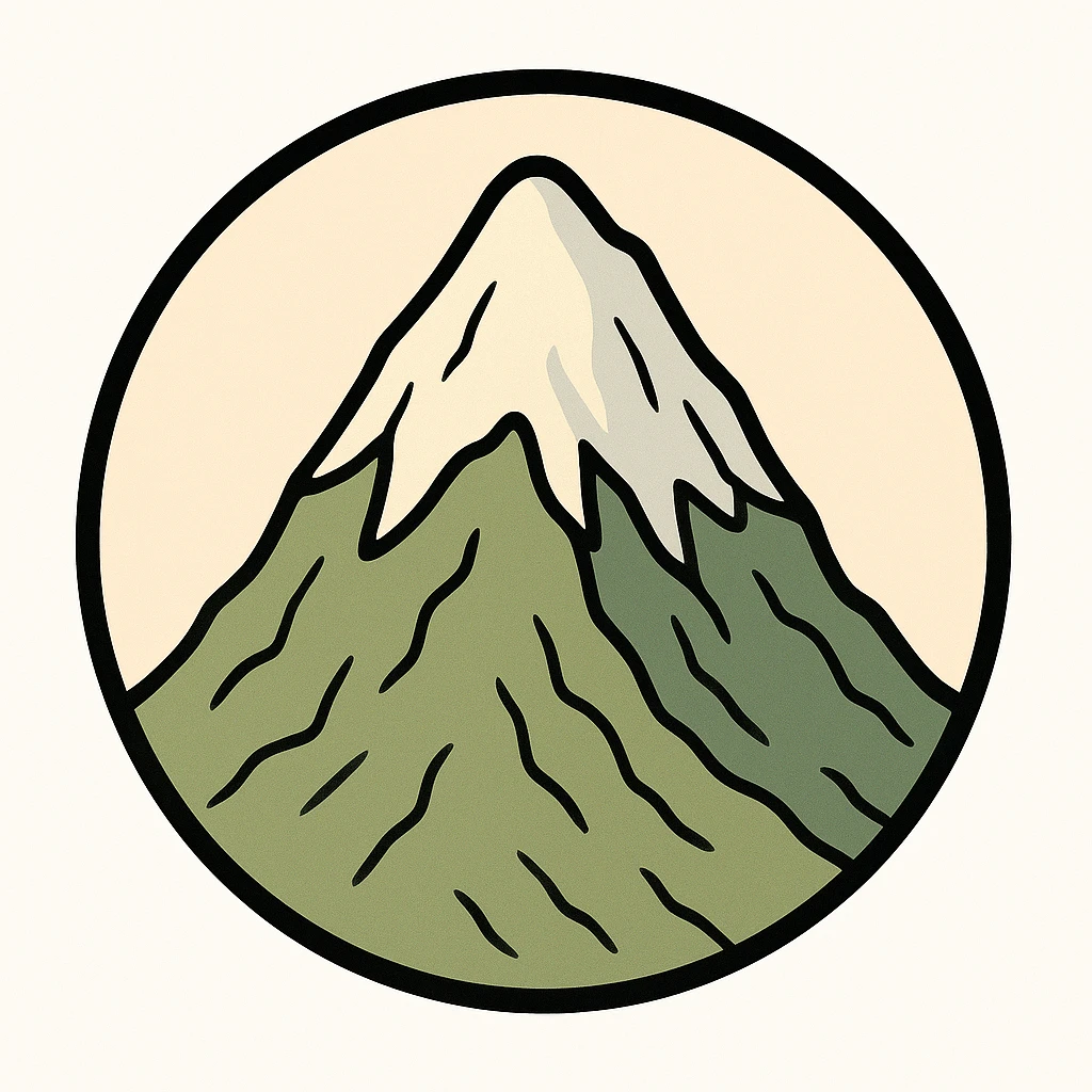 little alchemy style icon
subject: mountain
border: medium-black
shape: round, circular
background: white
style: full color fill with medium black outlining emoji