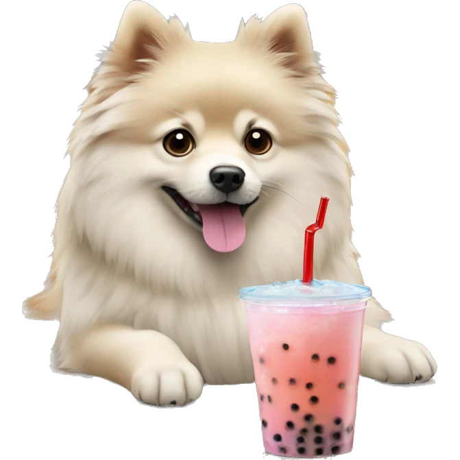 German spitz drinking bubble tea emoji