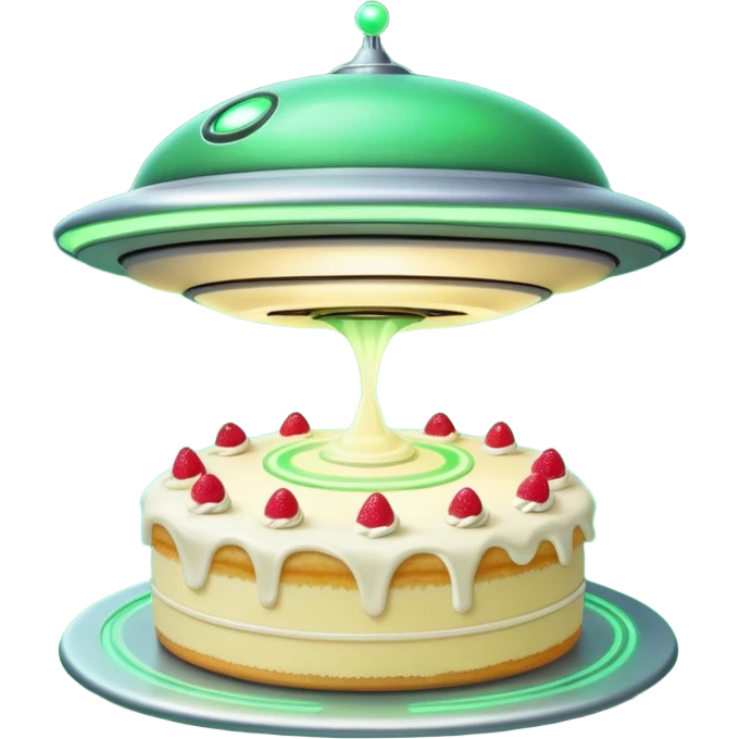 big ufo flying and stealing in a green light small cake  emoji