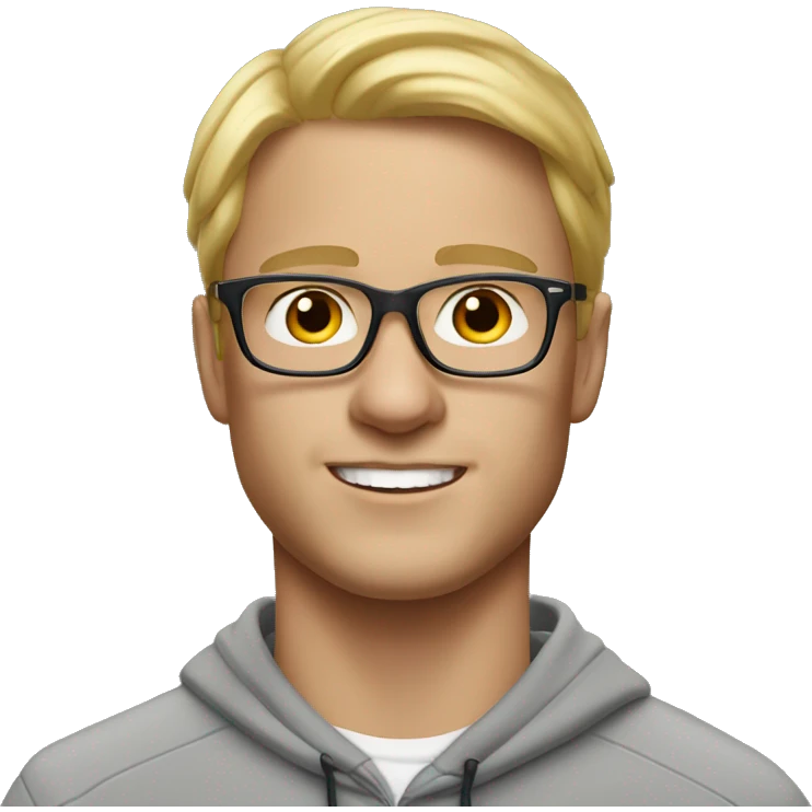Man, Blond hair, airpods in the ears, glasses and nike hoodie emoji