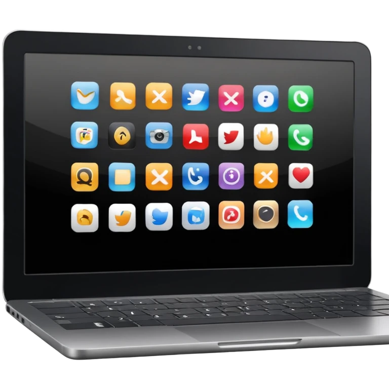A simple black laptop displaying app icons in a 6x4 grid emoji