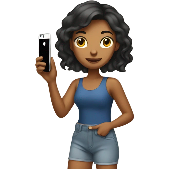 Girl with tan skin taking a selfie full body emoji
