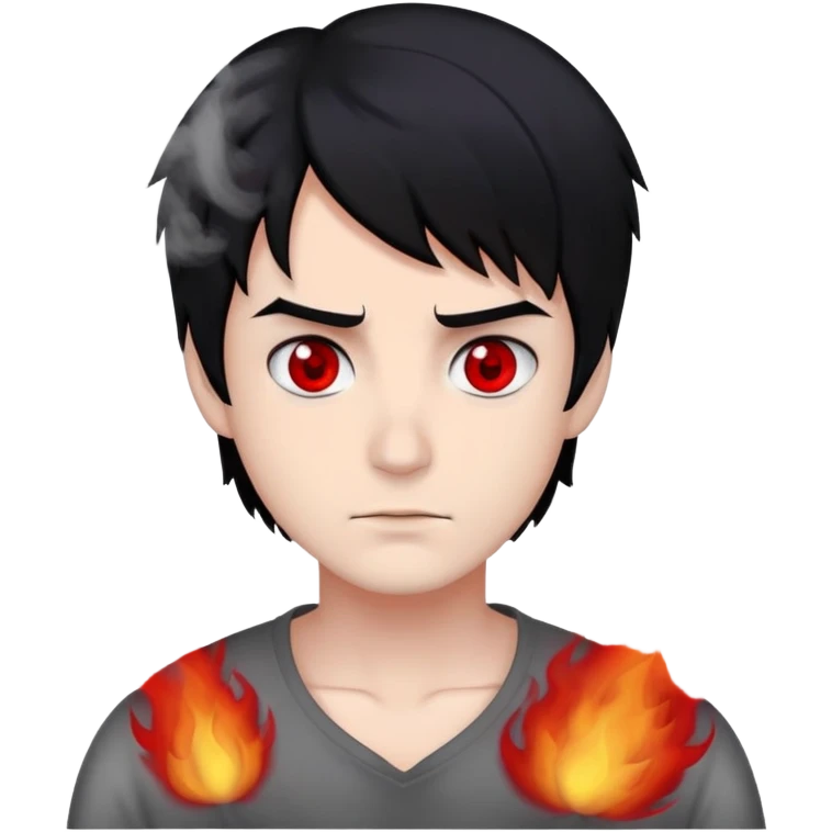 Damien luck black hair red eyes surrounded in smoke  emoji