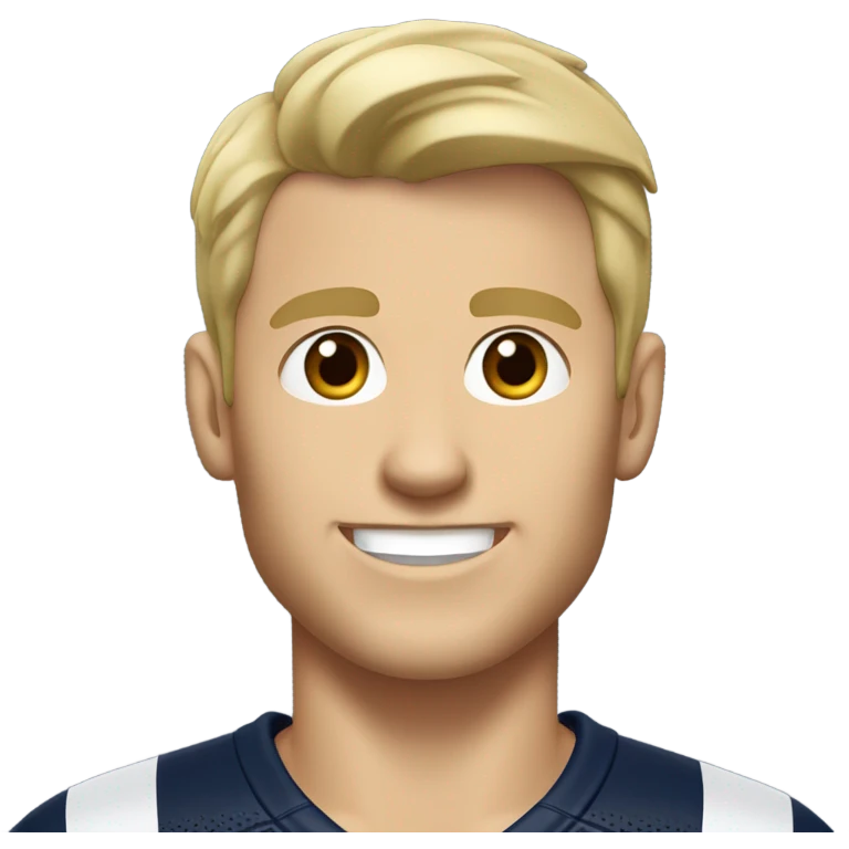 Skinny Caucasian male blonde combed over hair smiling wearing a Houston Texans polo emoji