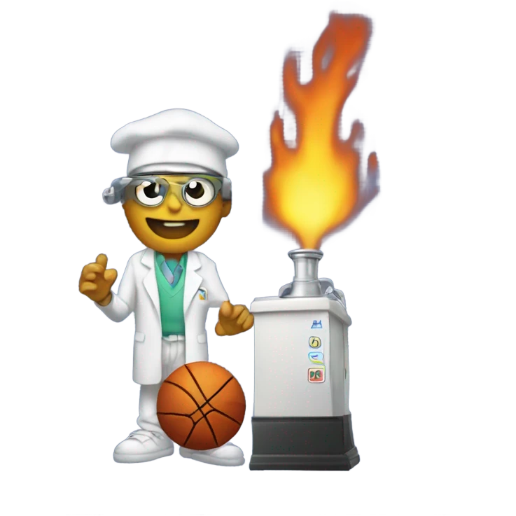 A Bunsen burner and a basketball. emoji