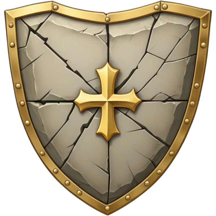A stone shield cracked in three places, bound by gold wire. emoji