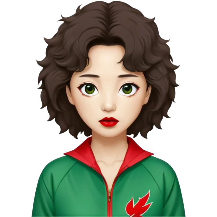 Han Mi-nyeo: Age Late 80s
Appearance: A crazy woman with many wrinkles face, frizzy, very messy dark brown hair and dramatic red lipstick.
Outfit: Green player tracksuit emoji