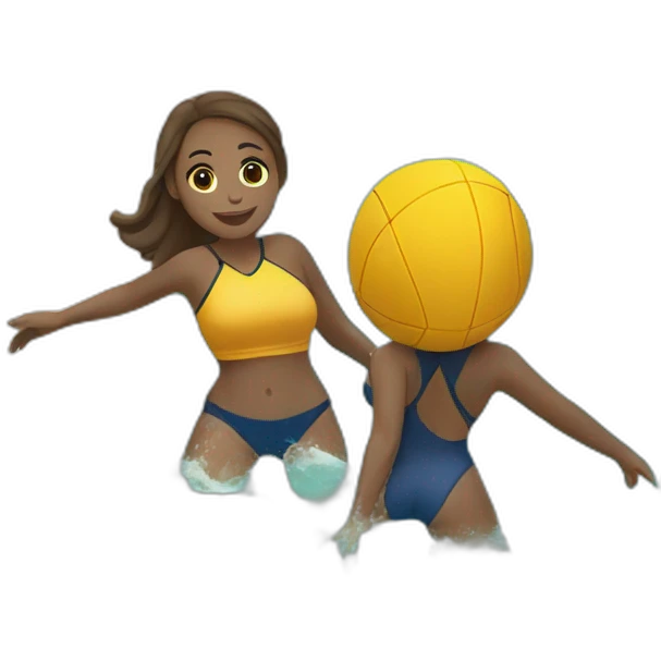 2 girls full body playing waterpolo in the beach recovering ball from near the sand emoji