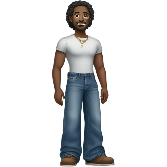 man wearing over size wide leg pair of jeans with a chain wallet emoji