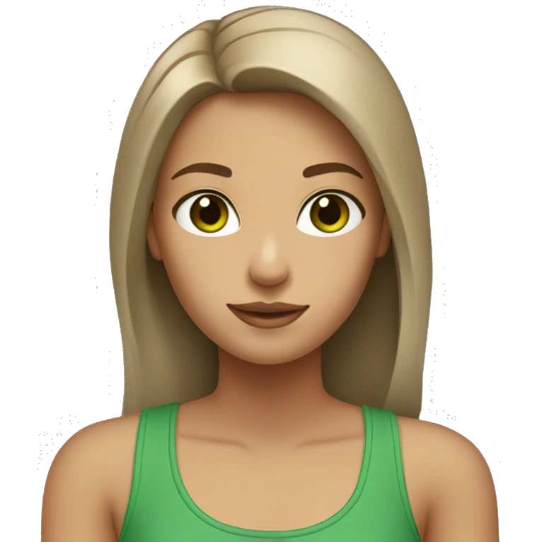 girl with light brown hair, straight and loose; with green eyes, gray tank top emoji
