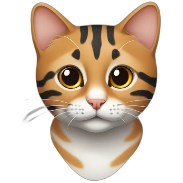Tabby cat with asymmetrical face white stripe up nose, orange chin, gray with black stripes emoji