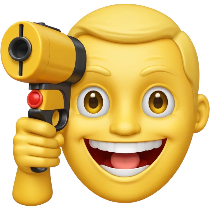 Yellow laughing face pointing gun at its own temple emoji